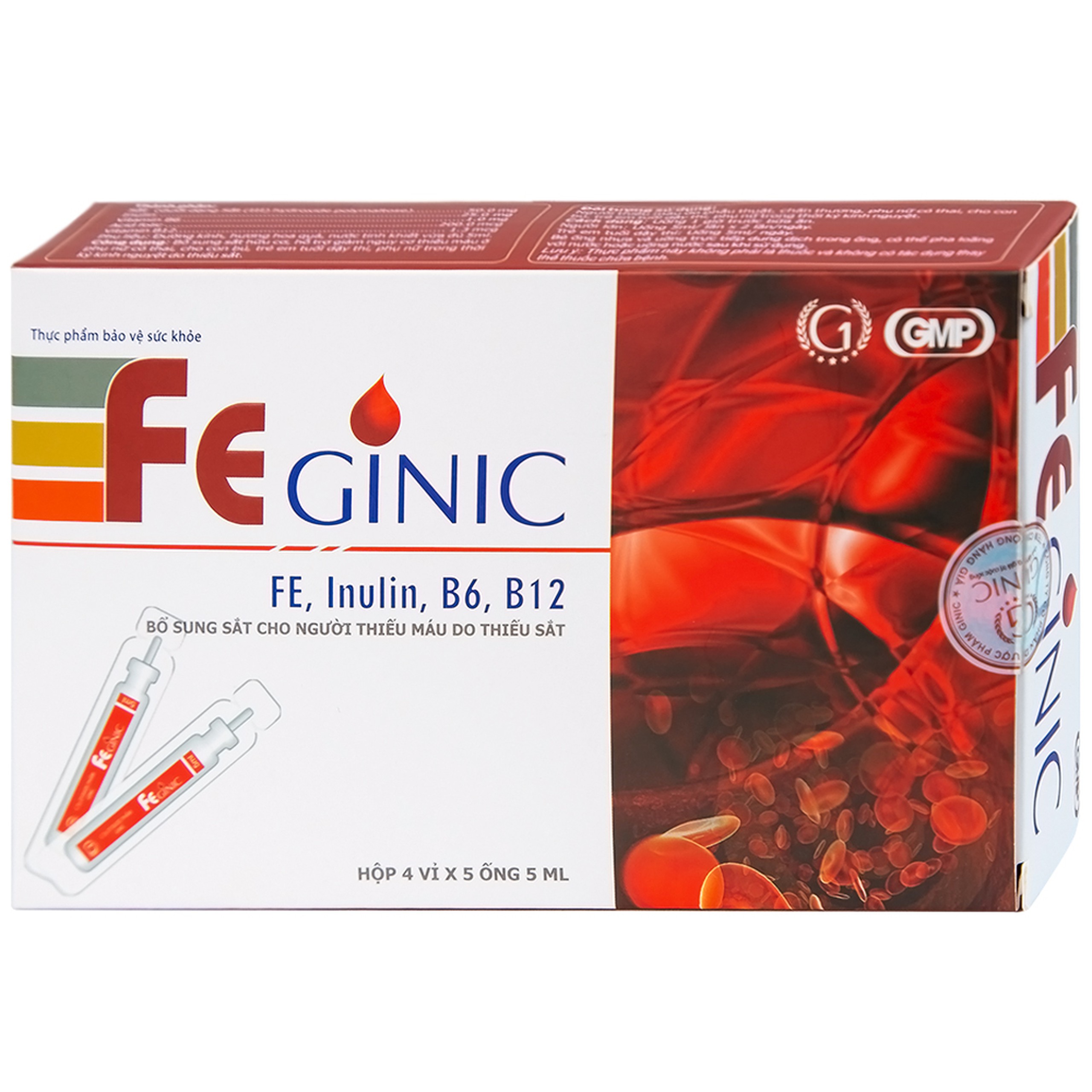 Ống uống Feginic bổ sung sắt hữu cơ, hỗ trợ giảm nguy cơ thiếu máu (20 ống x 5ml)
